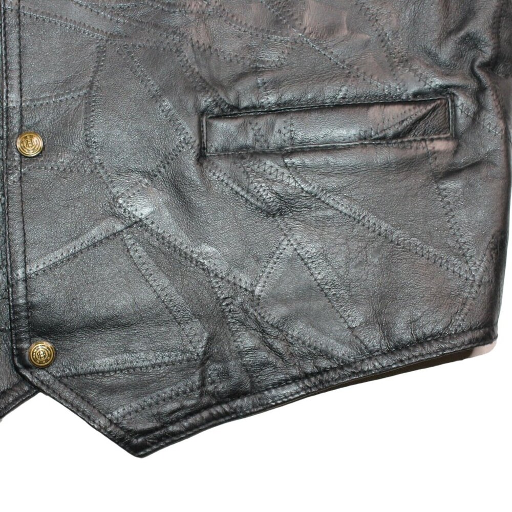 Leather Black Patchwork Motorcycle Vest WW II Embroidered Patch Veteran Military - Picture 6 of 9